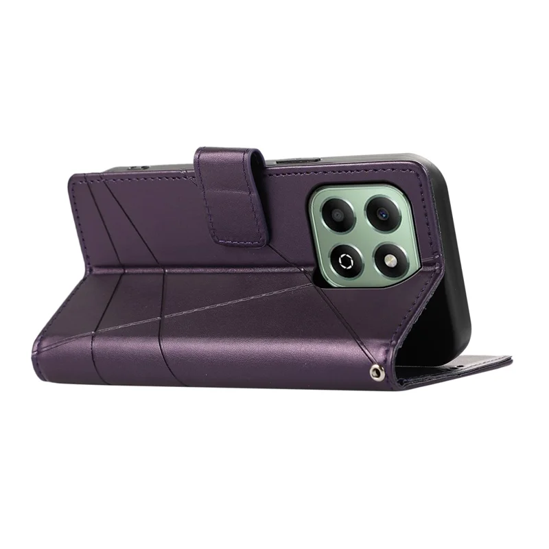 DF-06 For Honor X6b 4G Phone Case Line Imprint Leather Wallet Cover - Purple