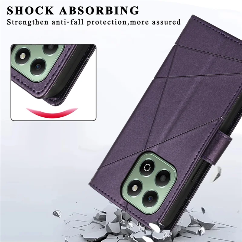 DF-06 For Honor X6b 4G Phone Case Line Imprint Leather Wallet Cover - Purple