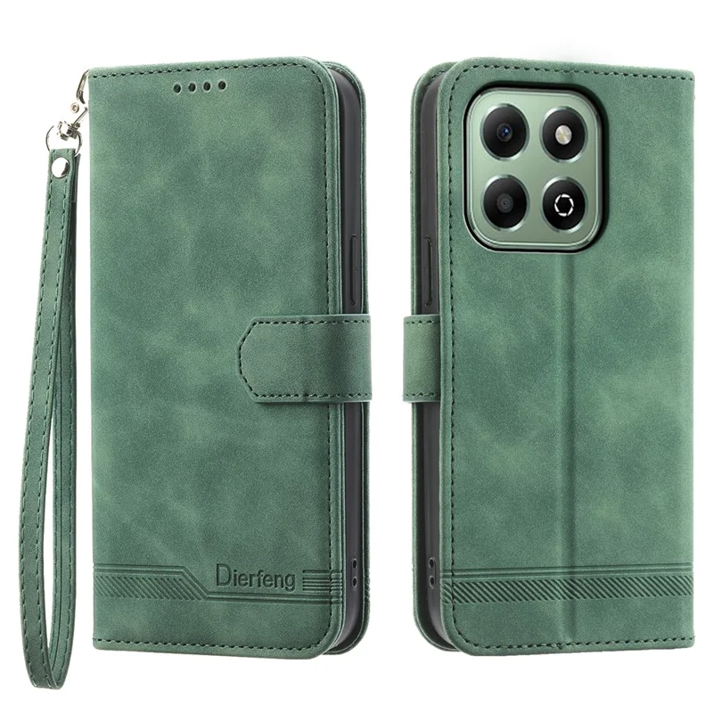 DIERFENG DF-03 For Honor X6b 4G Leather Case Lines Imprint Wallet Phone Cover - Green