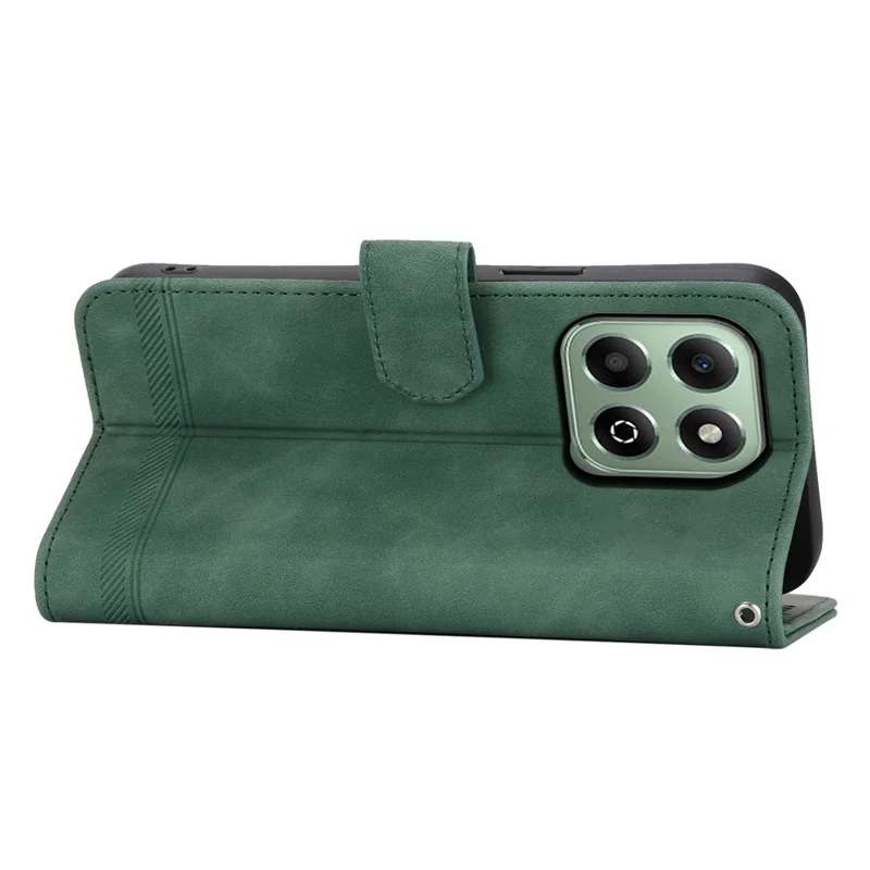 DIERFENG DF-03 For Honor X6b 4G Leather Case Lines Imprint Wallet Phone Cover - Green