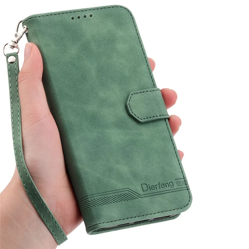 DIERFENG DF-03 For Honor X6b 4G Leather Case Lines Imprint Wallet Phone Cover - Green