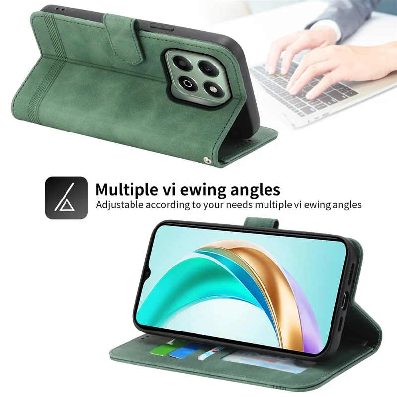 DIERFENG DF-03 For Honor X6b 4G Leather Case Lines Imprint Wallet Phone Cover - Green