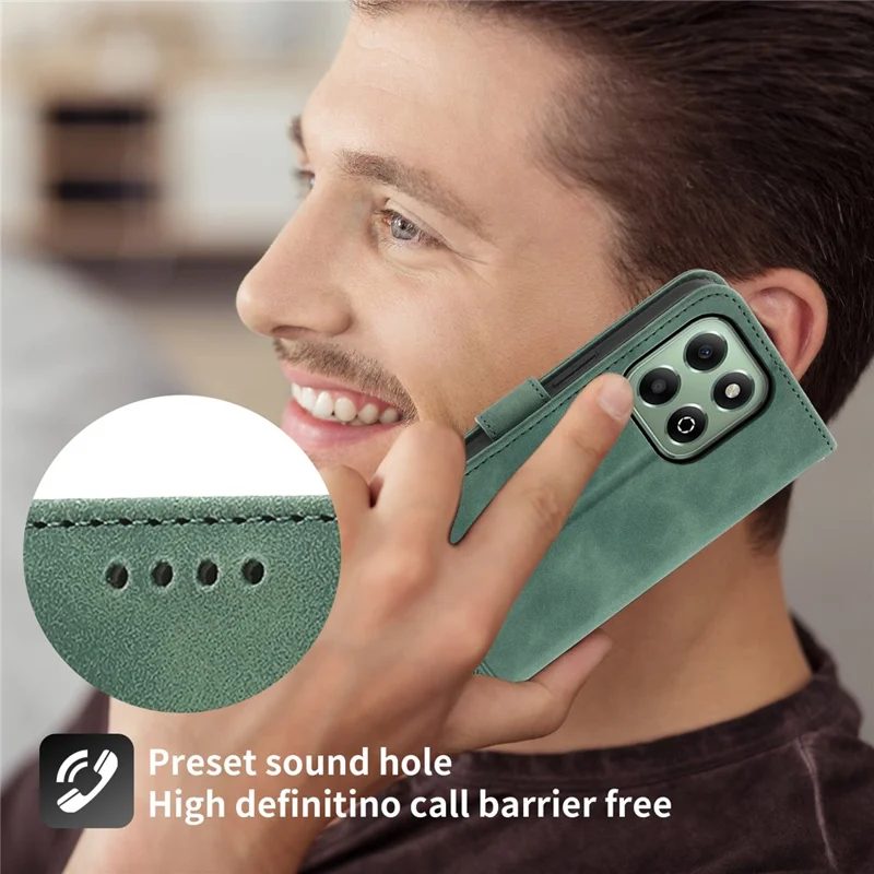 DIERFENG DF-03 For Honor X6b 4G Leather Case Lines Imprint Wallet Phone Cover - Green