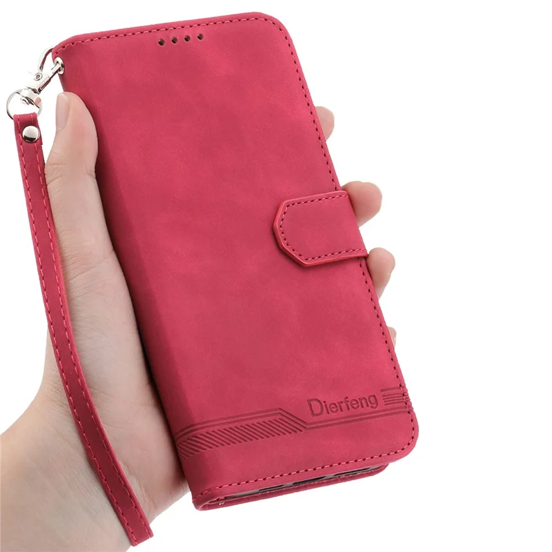 DIERFENG DF-03 For Honor X6b 4G Leather Case Lines Imprint Wallet Phone Cover - Red