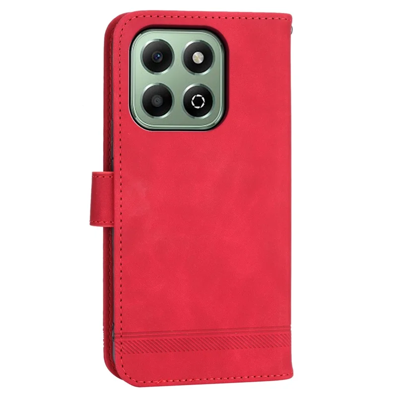 DIERFENG DF-03 For Honor X6b 4G Leather Case Lines Imprint Wallet Phone Cover - Red