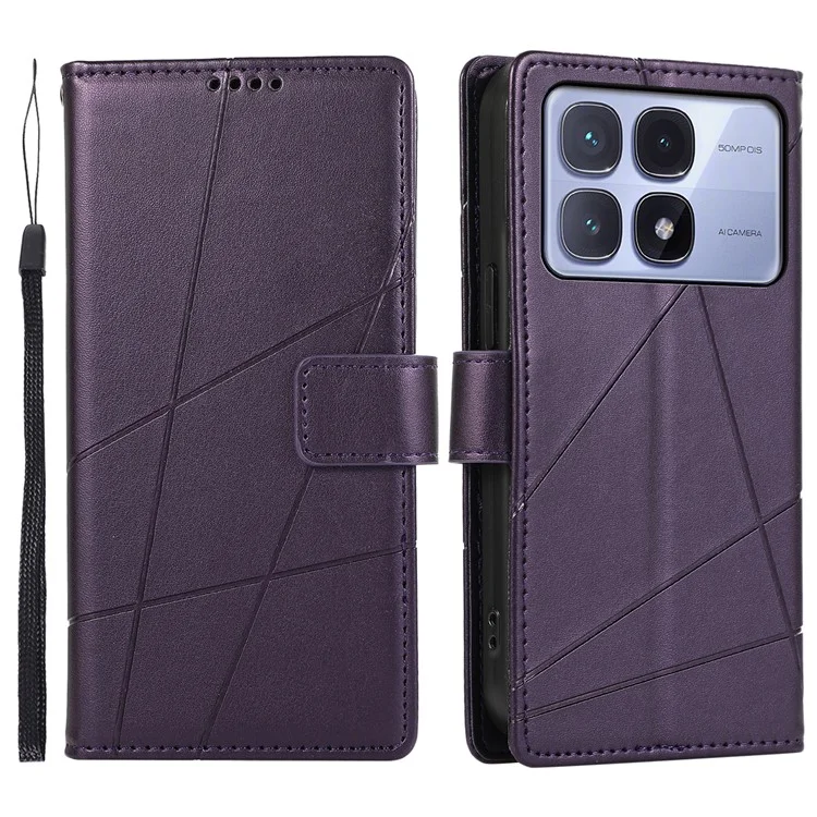 DF-06 Pour Xiaomi Redmi K70 Ultra Phone Case Cuir Flip Wallet Cover Line Imprint - Violet
