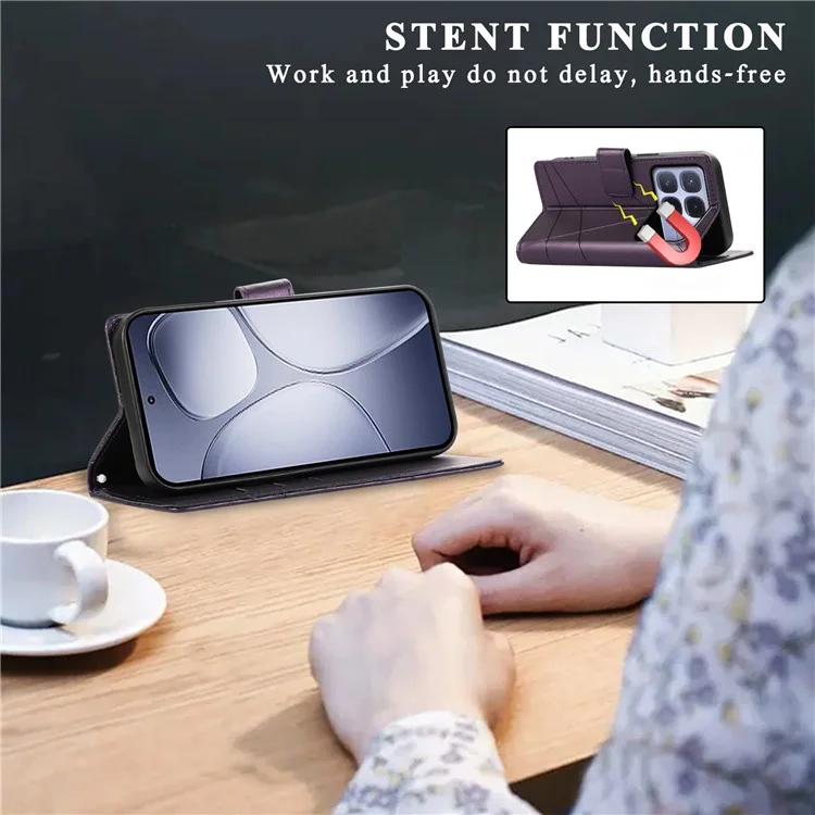 DF-06 Pour Xiaomi Redmi K70 Ultra Phone Case Cuir Flip Wallet Cover Line Imprint - Violet