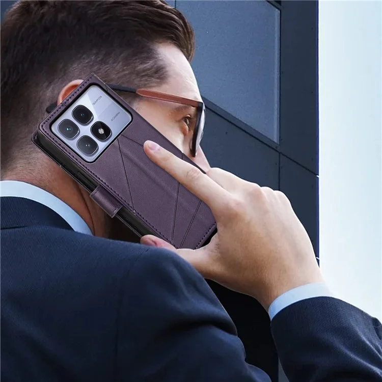 DF-06 Pour Xiaomi Redmi K70 Ultra Phone Case Cuir Flip Wallet Cover Line Imprint - Violet