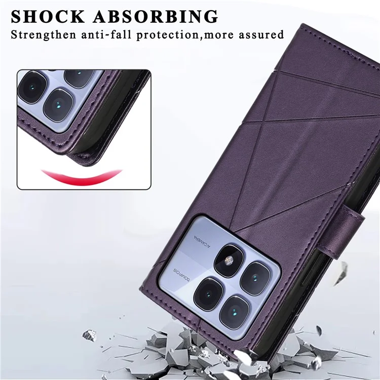 DF-06 Pour Xiaomi Redmi K70 Ultra Phone Case Cuir Flip Wallet Cover Line Imprint - Violet