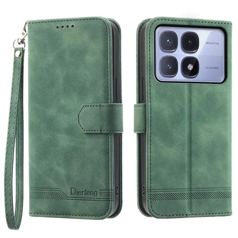 DIERFENG DF-03 Dla Xiaomi Redmi K70 Ultra Etui Skórzane z Teksturowym Nadrukiem Etui Portfel z Pokrowcem na Telefon - Zielony