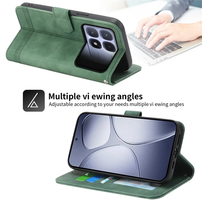 DIERFENG DF-03 Dla Xiaomi Redmi K70 Ultra Etui Skórzane z Teksturowym Nadrukiem Etui Portfel z Pokrowcem na Telefon - Zielony