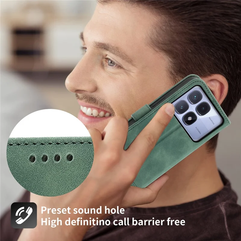 DIERFENG DF-03 Dla Xiaomi Redmi K70 Ultra Etui Skórzane z Teksturowym Nadrukiem Etui Portfel z Pokrowcem na Telefon - Zielony