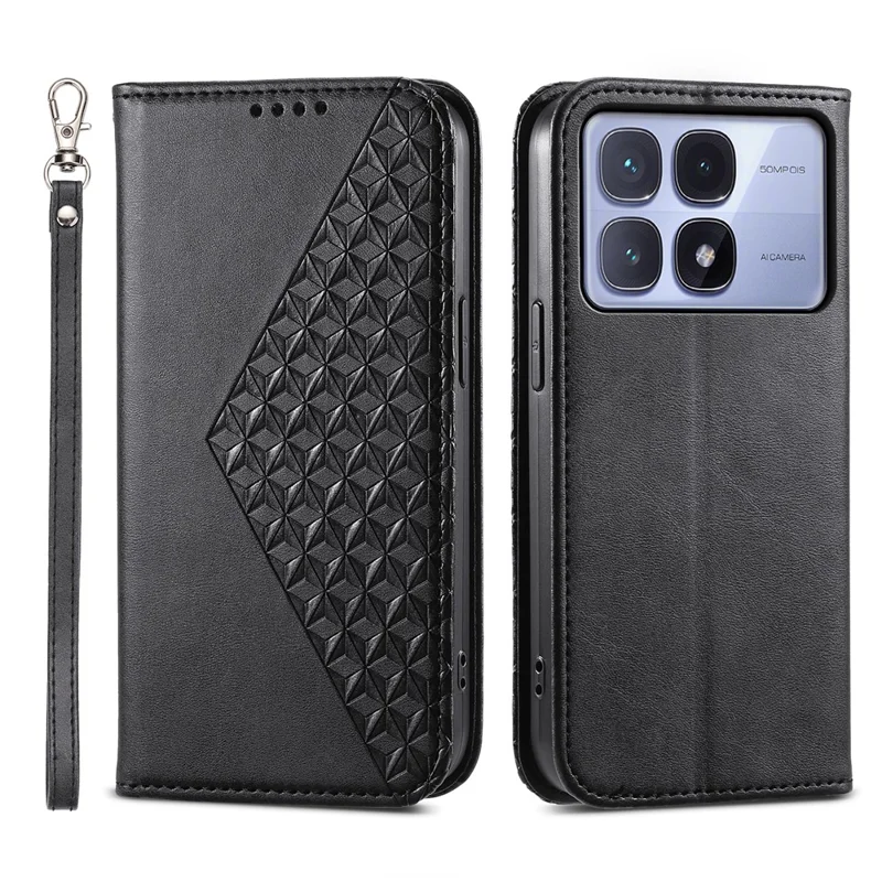 Para Xiaomi Redmi K70 Ultra Case Toced de Terneros PU Cubierta de Teléfono Con Billetera - Negro