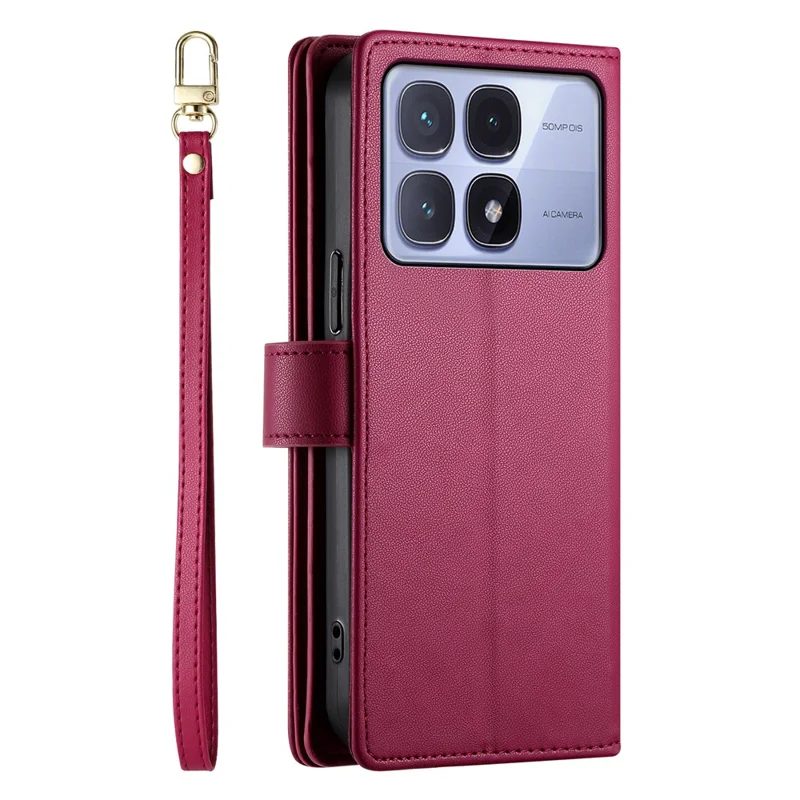 DF-011 Etui na Xiaomi Redmi K70 Ultra z kieszenią na zamku, portfel, skórzane etui z paskami - Czerwony
