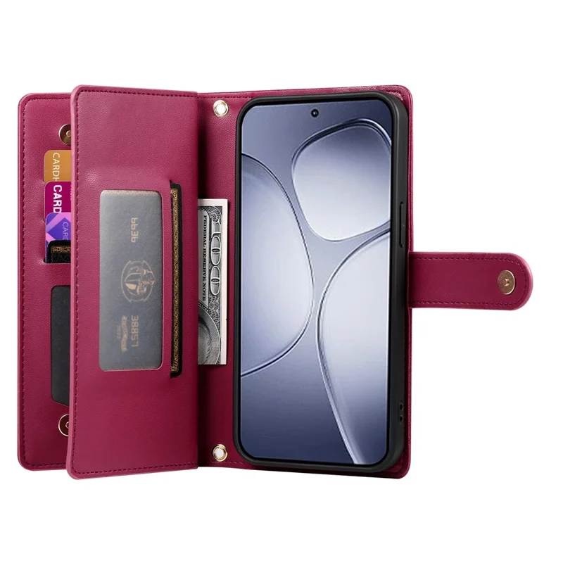 DF-011 Etui na Xiaomi Redmi K70 Ultra z kieszenią na zamku, portfel, skórzane etui z paskami - Czerwony