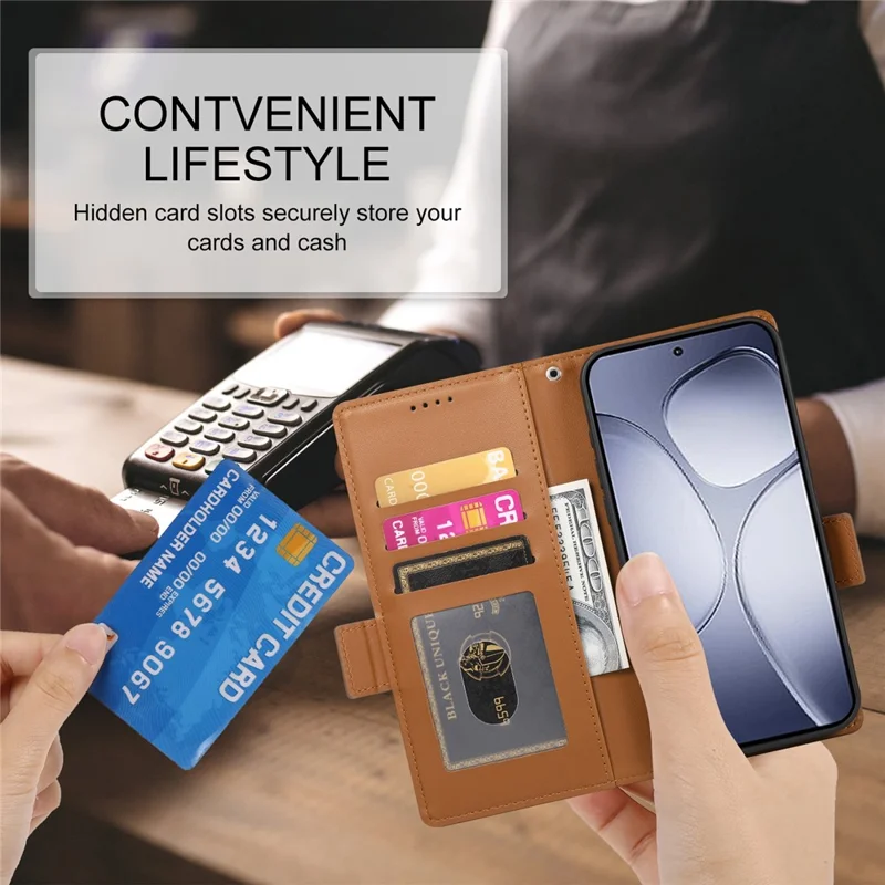 DF-010 For Xiaomi Redmi K70 Ultra Stand Case PU Leather Wallet Phone Cover - Brown