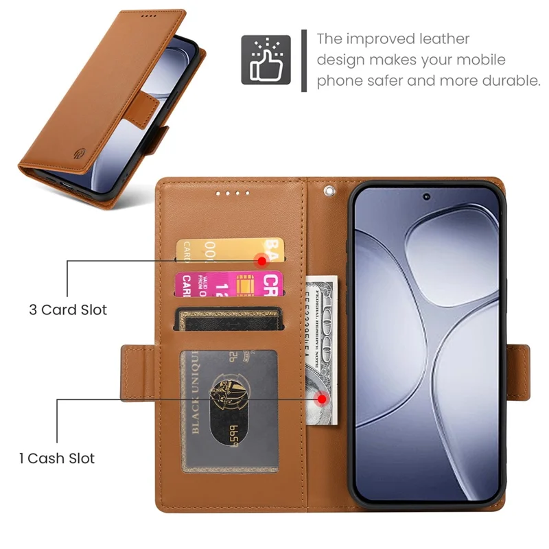 DF-010 For Xiaomi Redmi K70 Ultra Stand Case PU Leather Wallet Phone Cover - Brown