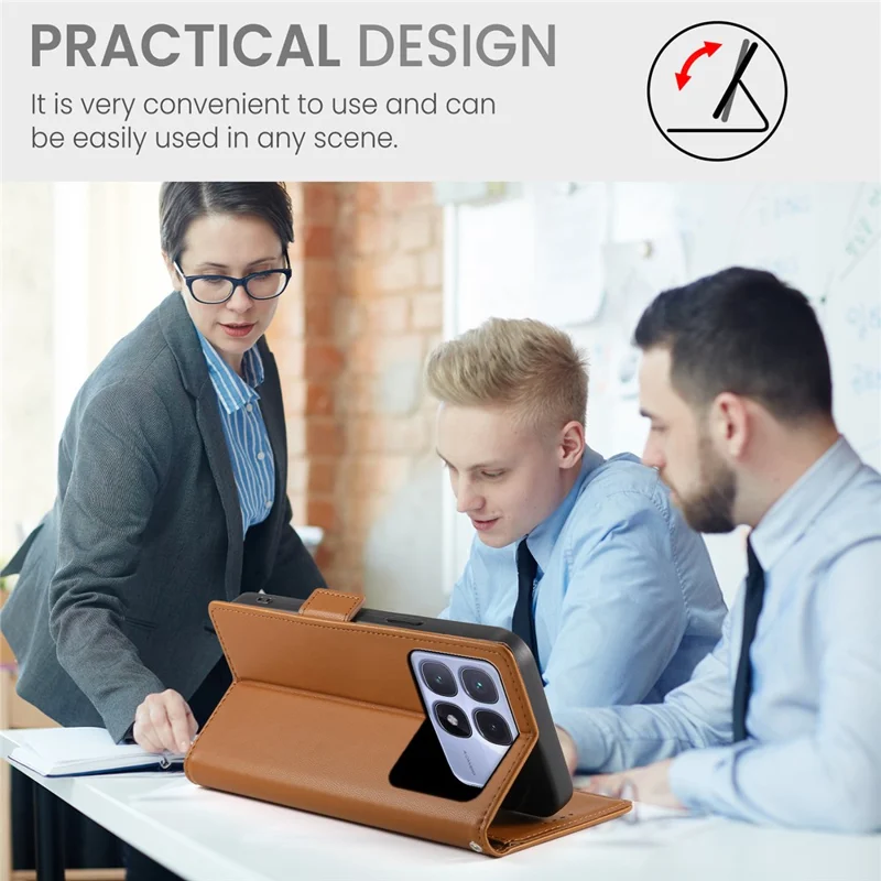 DF-010 For Xiaomi Redmi K70 Ultra Stand Case PU Leather Wallet Phone Cover - Brown