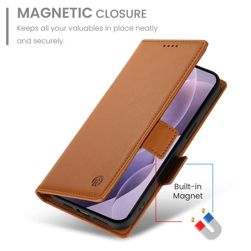 DF-010 For Xiaomi Redmi K70 Ultra Stand Case PU Leather Wallet Phone Cover - Brown