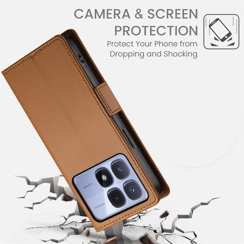 DF-010 For Xiaomi Redmi K70 Ultra Stand Case PU Leather Wallet Phone Cover - Brown