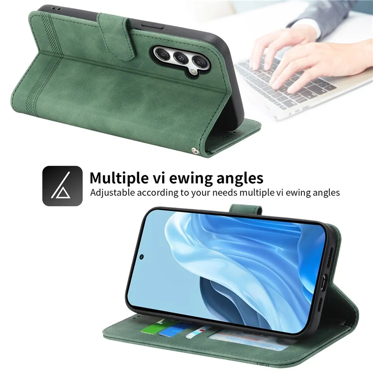 Dierfeng DF-03 Para Samsung Galaxy M35 5G Líneas de Caja de Cuero Impresión de la Billetera Tubo de Teléfono - Verde