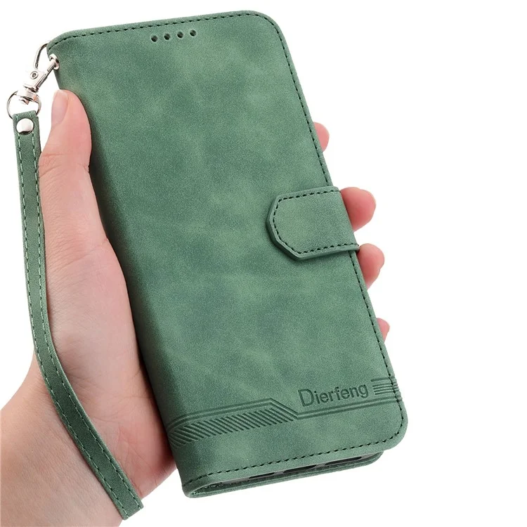 Dierfeng DF-03 Para Samsung Galaxy M35 5G Líneas de Caja de Cuero Impresión de la Billetera Tubo de Teléfono - Verde