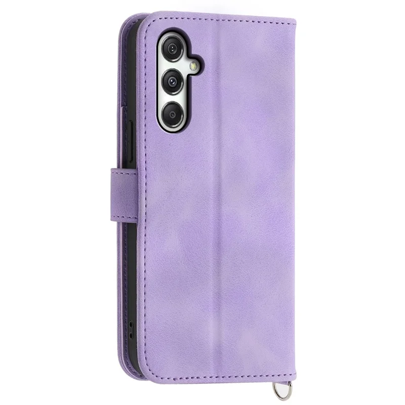 For Samsung Galaxy M35 5G Case Flower Pattern PU Leather Wallet Phone Cover with Strap - Light Purple