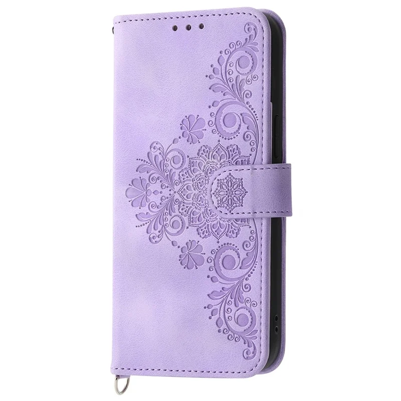 For Samsung Galaxy M35 5G Case Flower Pattern PU Leather Wallet Phone Cover with Strap - Light Purple