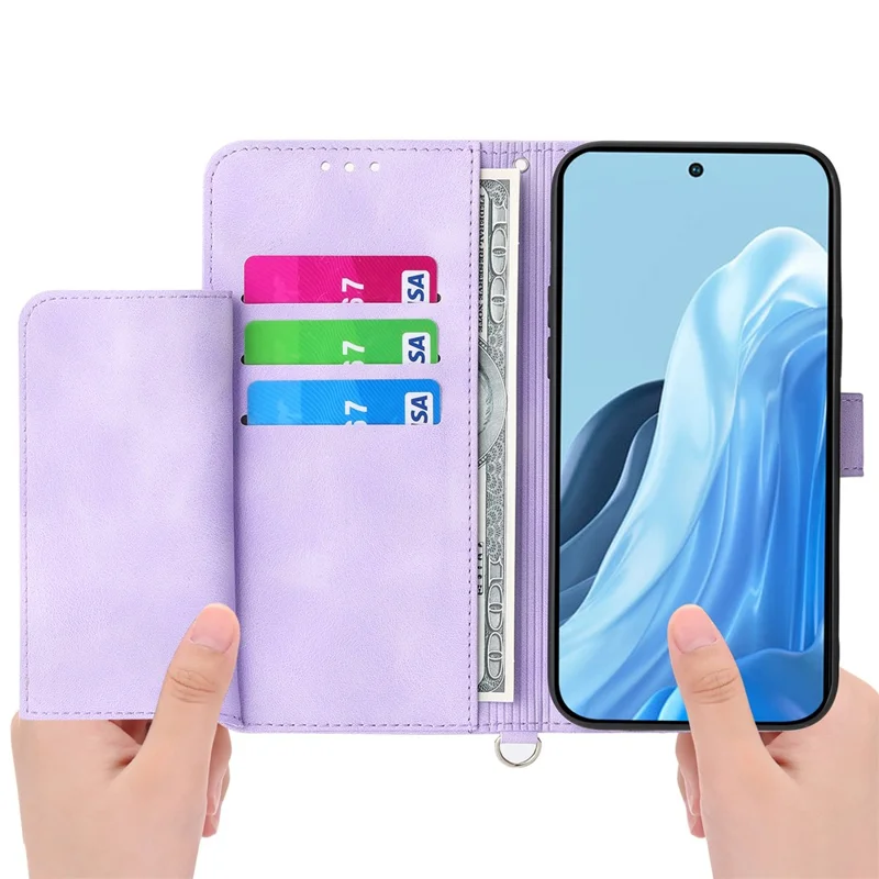 For Samsung Galaxy M35 5G Case Flower Pattern PU Leather Wallet Phone Cover with Strap - Light Purple