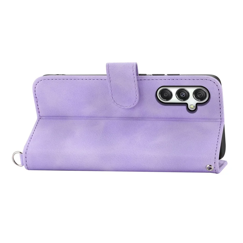 For Samsung Galaxy M35 5G Case Flower Pattern PU Leather Wallet Phone Cover with Strap - Light Purple