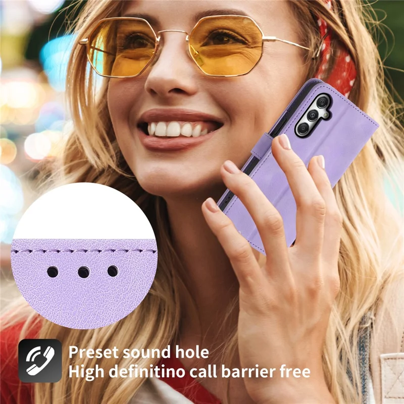 For Samsung Galaxy M35 5G Case Flower Pattern PU Leather Wallet Phone Cover with Strap - Light Purple