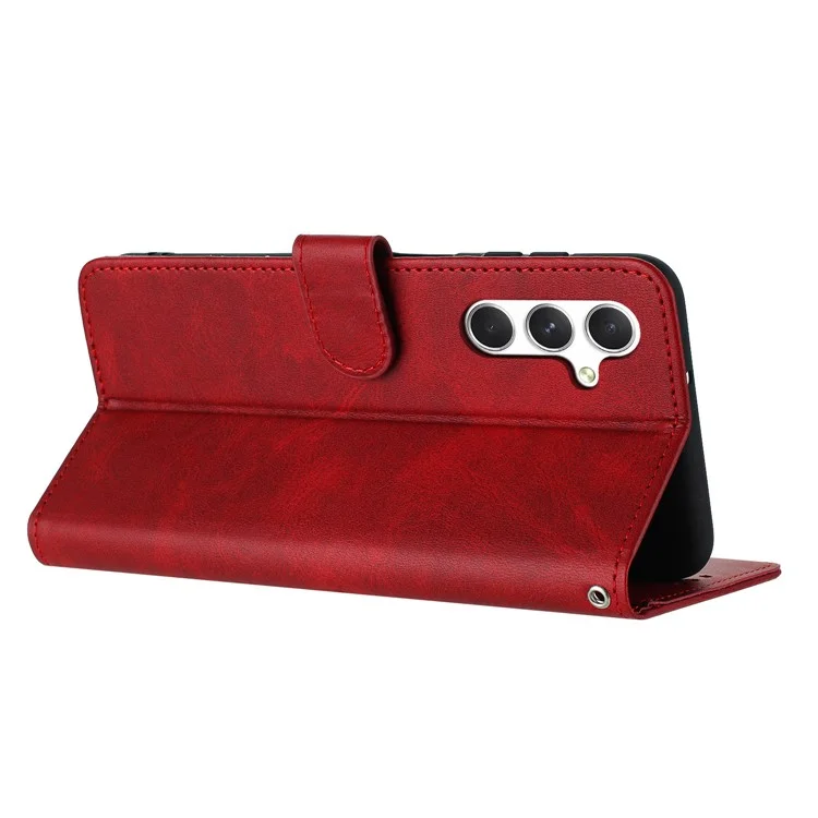For Samsung Galaxy A17 / A26 5G / A16 5G / A16 4G Case Flip Stand PU Leather Wallet Phone Cover Calf Texture - Red