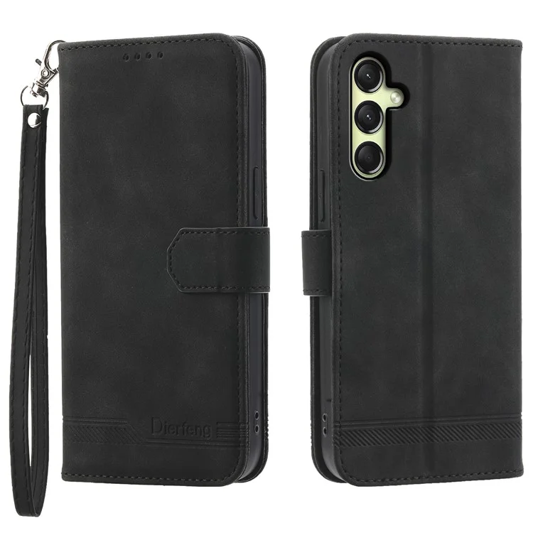 Dierfeng DF-03 Pour Samsung Galaxy A16 Lignes de Boîtier en Cuir Couverture Peullet - Noir