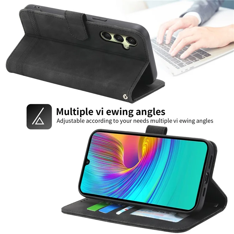 Dierfeng DF-03 Pour Samsung Galaxy A16 Lignes de Boîtier en Cuir Couverture Peullet - Noir
