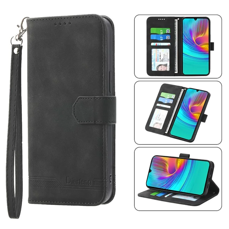 Dierfeng DF-03 Pour Samsung Galaxy A16 Lignes de Boîtier en Cuir Couverture Peullet - Noir