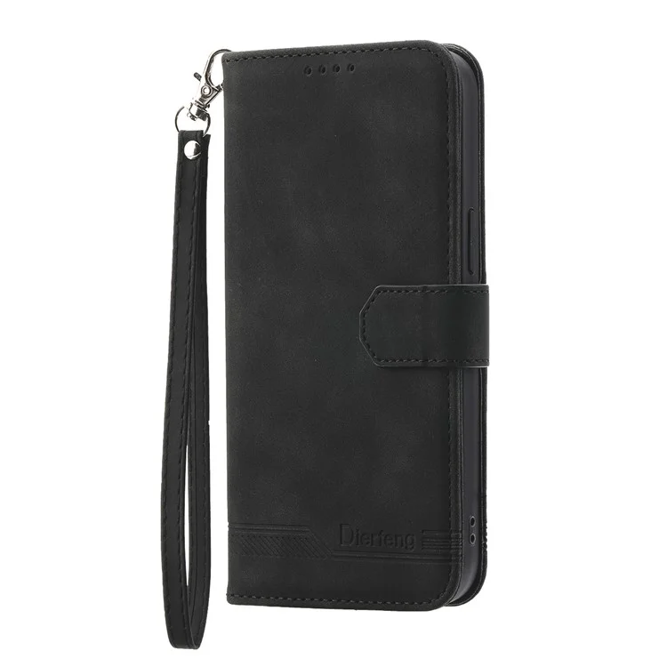 Dierfeng DF-03 Pour Samsung Galaxy A16 Lignes de Boîtier en Cuir Couverture Peullet - Noir