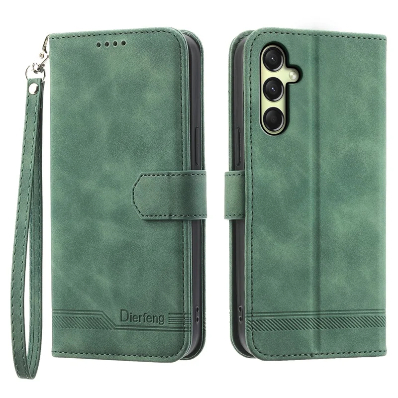 DIERFENG DF-03 For Samsung Galaxy A16 5G / A16 4G Leather Case Lines Imprint Wallet Phone Cover - Green