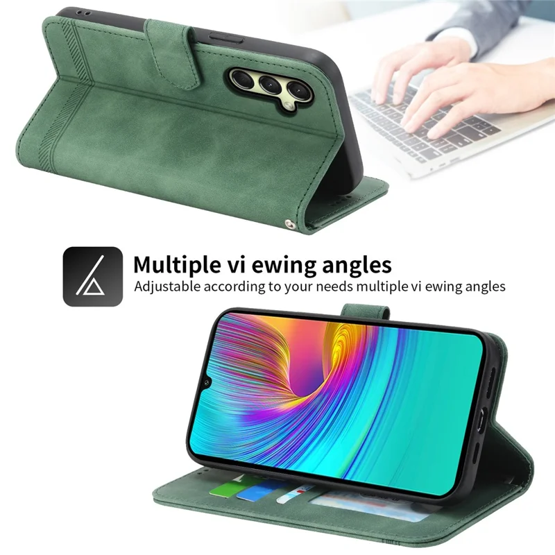 DIERFENG DF-03 For Samsung Galaxy A16 5G / A16 4G Leather Case Lines Imprint Wallet Phone Cover - Green