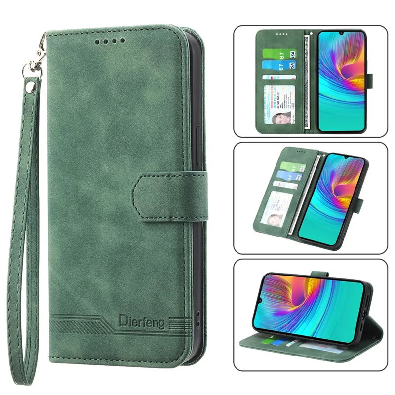 DIERFENG DF-03 For Samsung Galaxy A16 5G / A16 4G Leather Case Lines Imprint Wallet Phone Cover - Green