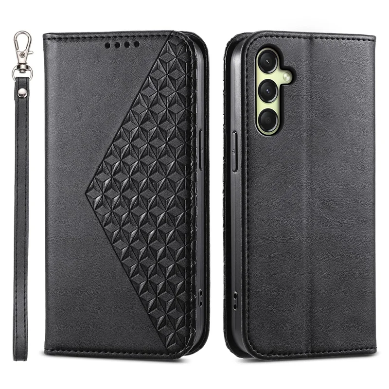 For Samsung Galaxy A16 5G / A16 4G Case Calf Texture PU Leather Phone Cover with Wallet - Black