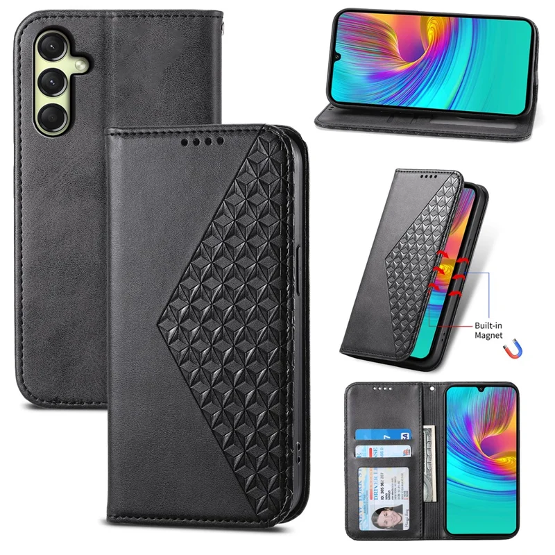 For Samsung Galaxy A16 5G / A16 4G Case Calf Texture PU Leather Phone Cover with Wallet - Black