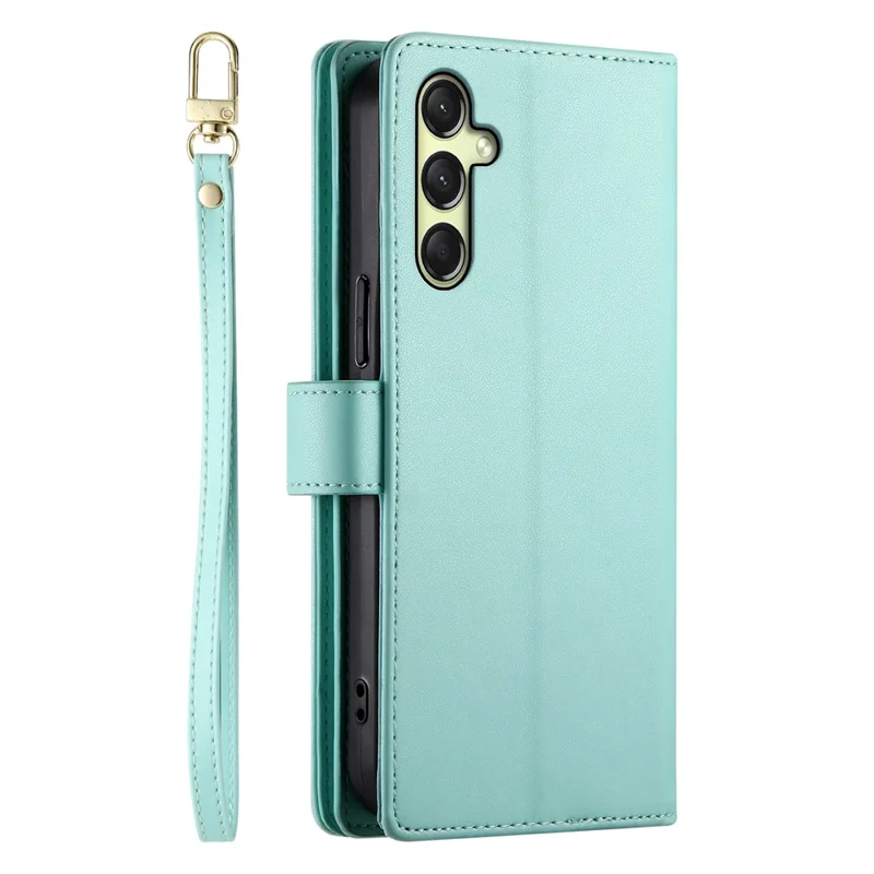 DF-011 For Samsung Galaxy A16 5G / A16 4G Case Zipper Pocket Wallet Leather Phone Cover with Straps - Mint Green