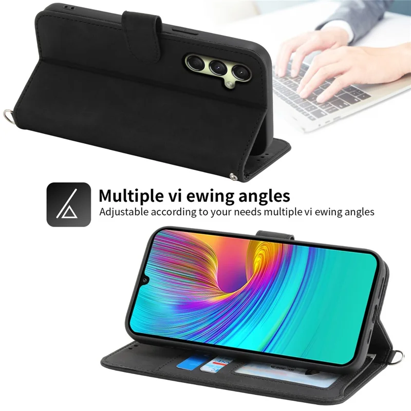 Per Samsung Galaxy A16 5G / A16 4G Case Flower Pattern PU Leather Wallet Phone Cover with Strap - Black