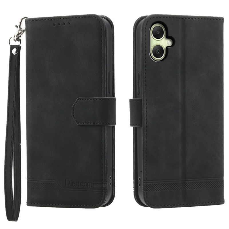 DIERFENG DF-03 For Samsung Galaxy A06 4G Leather Case Lines Imprint Wallet Phone Cover - Black