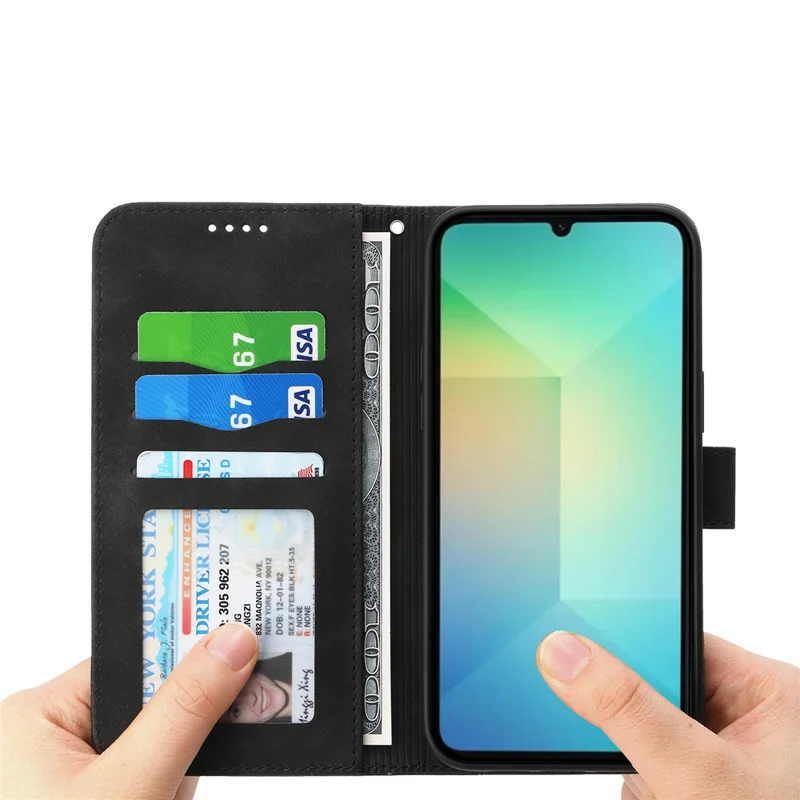 DIERFENG DF-03 For Samsung Galaxy A06 4G Leather Case Lines Imprint Wallet Phone Cover - Black