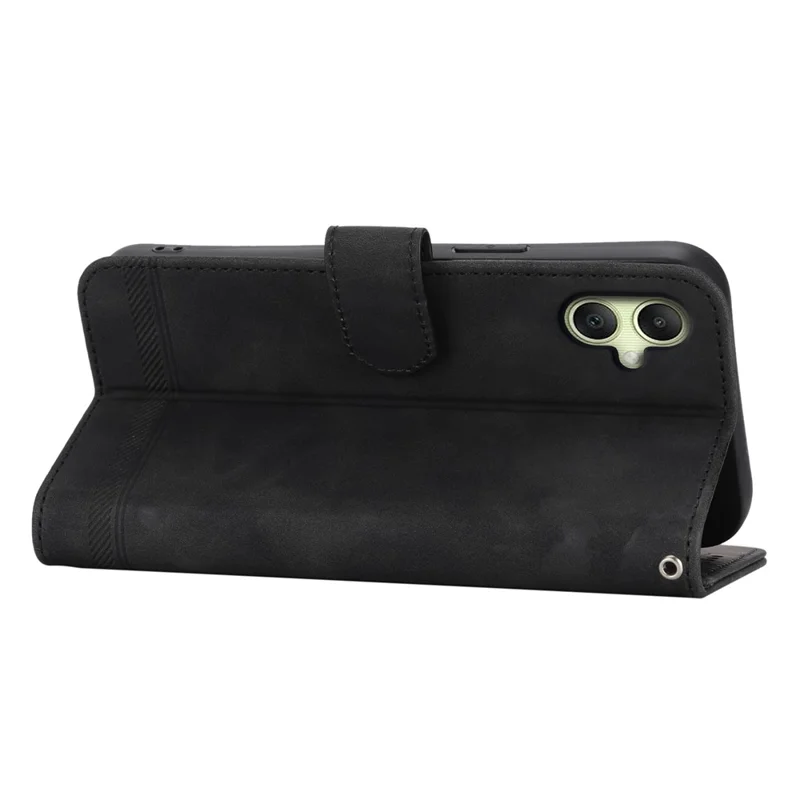 DIERFENG DF-03 For Samsung Galaxy A06 4G Leather Case Lines Imprint Wallet Phone Cover - Black