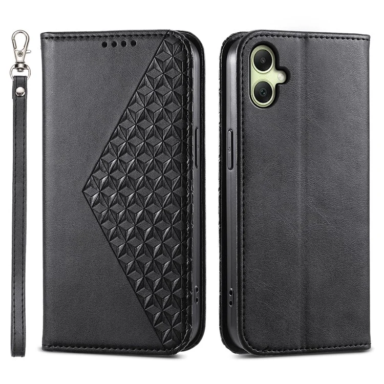 Para Samsung Galaxy A06 Case Calf Texture PU Leather Phone Cover com Carteira - Preto
