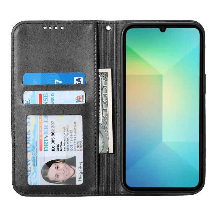 Para Samsung Galaxy A06 Case Calf Texture PU Leather Phone Cover com Carteira - Preto