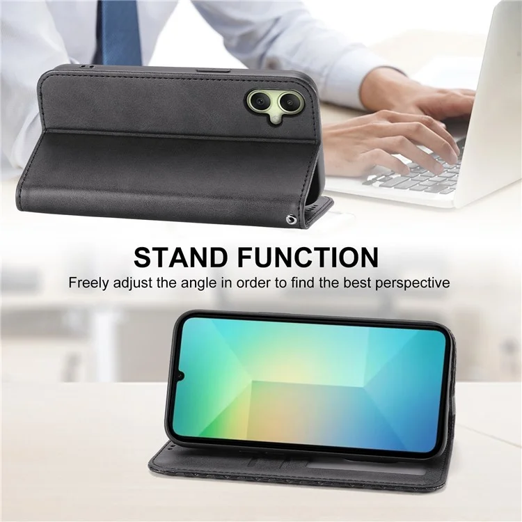 Para Samsung Galaxy A06 Case Calf Texture PU Leather Phone Cover com Carteira - Preto