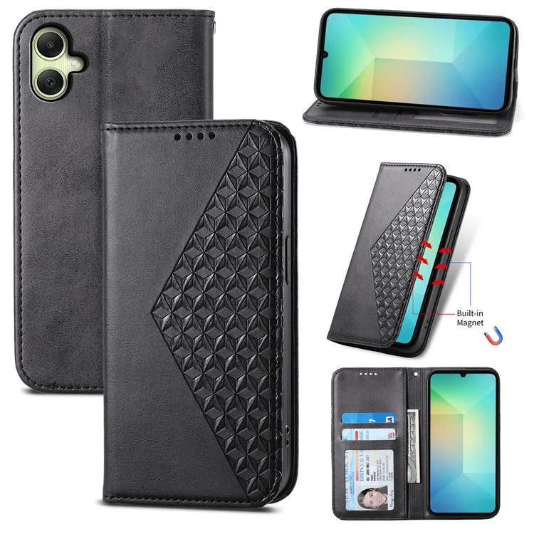 Para Samsung Galaxy A06 Case Calf Texture PU Leather Phone Cover com Carteira - Preto